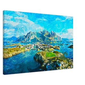 LOFOTEN ISLANDS NORWAY Landscape View Art 0.75&quot; Slim Stretched Canvas Print Wall Decor Norwegian Travel Art 5 Sizes Eco Friendly