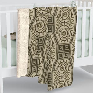 Vintage Greek Pattern, Cozy Sherpa Fleece Blanket, Warm Couch Throw, Greece Inspired Decor Gift