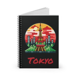 TOKYO JAPAN City Skyline Travel Diary 6 x 8 Inches Spiral Notebook 118 Ruled Line Pages Storage Pocket Dream Journal Japanese Gift