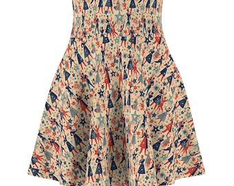 American Patriotic Vintage Pattern Polyester Spandex Women's Skater Skirt Modern Scandinavian Inspired Pattern 4th of July Fashion