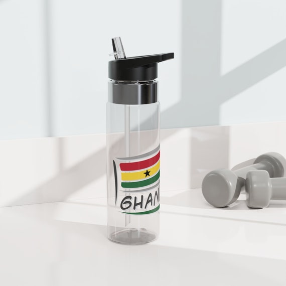 GHANA Flag Kensington Tritan™ Plastic Sport Bottle 20oz BPA Free Lightweight Sport Water Bottle with Straw Carabiner Hook Gift for Ghanaian