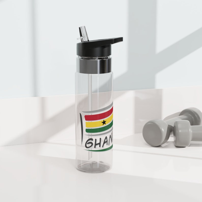 GHANA Flag Kensington Tritan™ Plastic Sport Bottle 20oz BPA Free Lightweight Sport Water Bottle with Straw Carabiner Hook Gift for Ghanaian image 1