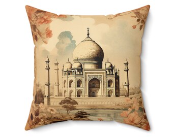 Taj Mahal India Spun Poliéster Cuadrado ALMOHADA Y CUBIERTA Vintage Inspirado Throw Pillow Boho Home Decor Regalo 4 Tamaños