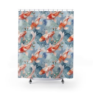 Orange Koi Carp Fish Pattern Polyester 71 x 74 Inch Shower Curtain Japanese Bathroom Decor Bathtub Curtain Home Decor Koi Lover Gift
