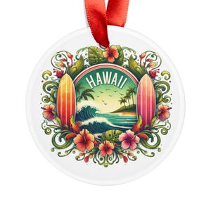 HAWAII Beach, Hawaiian Travel, Round Acrylic Ornament, Personalized Gift, Custom Christmas Tree Ornament