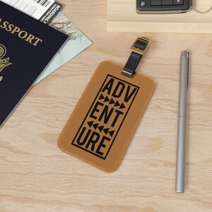 ADVENTURE Graphic Acrylic Luggage Tag Adjustable Leather Strap Baggage Tag Travel Bag Suitcase Accessory