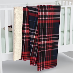 Cozy Sherpa Fleece Blanket Scottish Tartan Plaid Inspired Pattern Home Decor Throw Blanket 2 SIZES Couch Blanket Holiday Christmas Gift