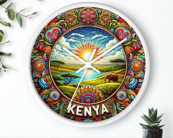 Kenya Landscape Wall Clock, Kenyan Travel, 10 Inch Round Wood Timepiece, Home Decor, Gift for Travel Lovers, Wall Art Decor
