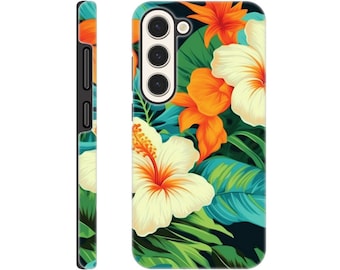 Hawaii Hibiscus Flowers Hawaiian Floral Cell Phone Tough Case iPhone Samsung Galaxy Mobile Protective Case Wireless Charging Compatible
