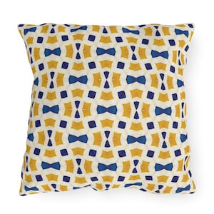 Outdoor Pillow Yellow and Blue Moroccan Pattern UV Ray Water Resistant Porch Pillow Boho Patio Cushion Backyard Morocco Home Decor Gift