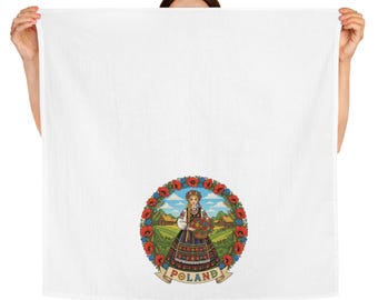 Poland - 28 x 28 Inch Cotton Tea Towel - Polish Folk Art - Traditional Women's Costume Dress