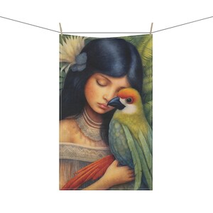 Tropical Bird Lover Woman 18 x 30 Inch Kitchen Tea Towel Cotton Twill Polyester Towel Home Decor Housewarming Gift