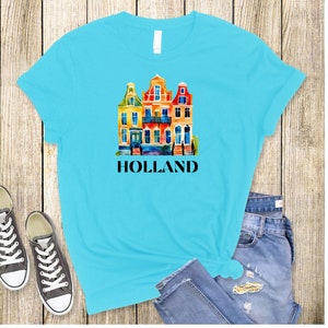 Dutch Houses Architecture Watercolor Illustration Holland Netherlands Unisex Jersey Short Sleeve Graphic Tee T-Shirt