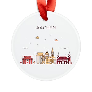 AACHEN GERMANY Stadt Skyline Illustration, Deutsche Reise weiß Acryl Ornament, personalisiertes Geschenk, Weihnachtsbaum Ornament, Urlaub Dekor