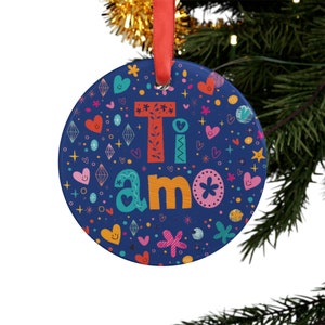 TI AMO, Letras decorativas florales, Te amo italiano, Adorno de acrílico azul de Italia, Adorno de árbol de Navidad personalizado, Regalo navideño