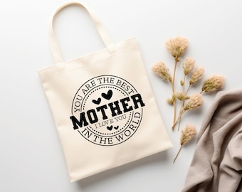 PERSONALIZZATA Festa della mamma Migliore mamma del mondo Grafica personalizzata Regalo 15 x 16 pollici Borsa in tela di cotone naturale Borsa per la spesa Borsa per libri