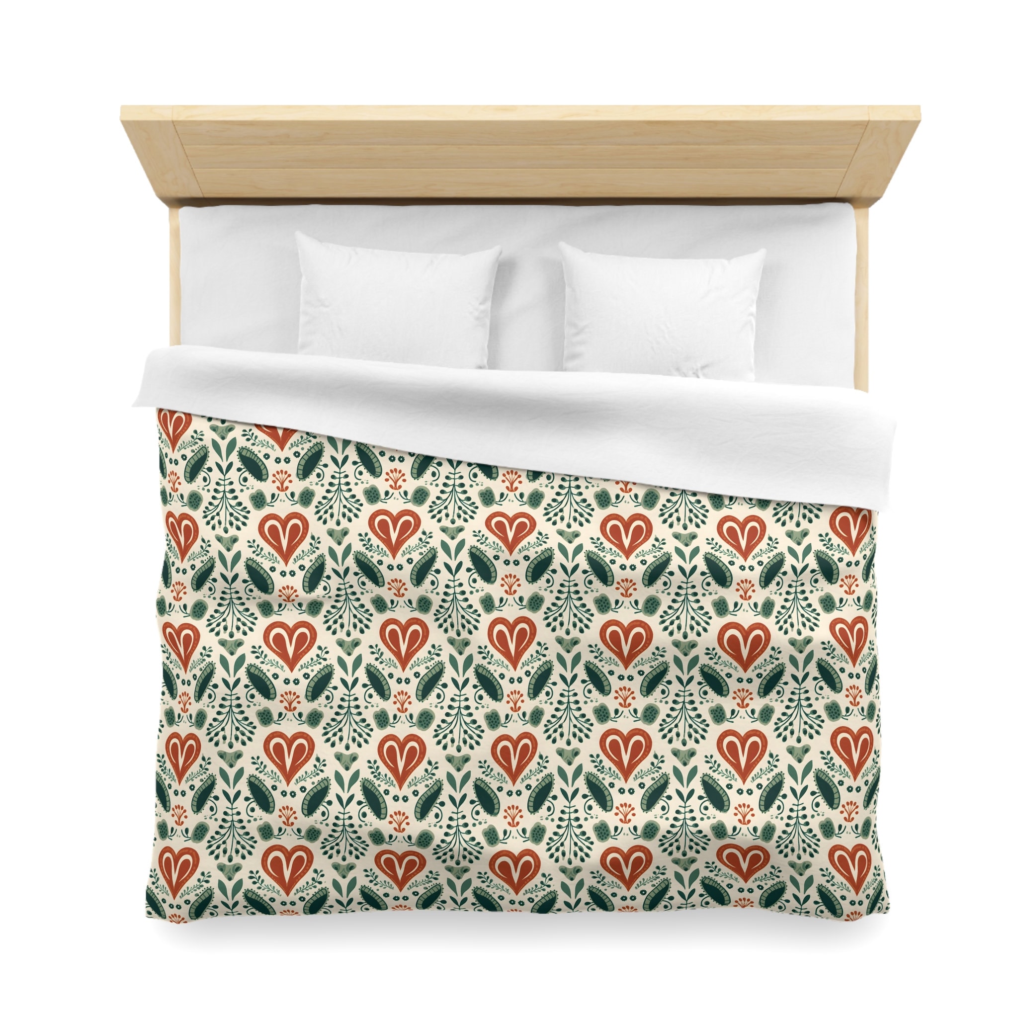Mikrofaser Bettbezug Nordische Terrakotta Salbei Grün Herz Muster Skandinavisch Schwedisch Boho Home Decor Twin Queen King Bed Sizes Bettwäsche