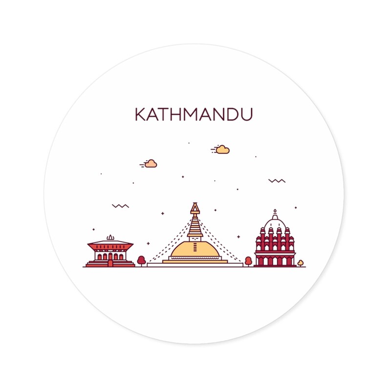 KATHMANDU NEPAL City Skyline Travel Round Water Resistant Vinyl Sticker