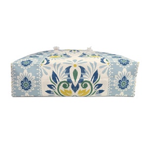24x13 Polegada saco de fim de semana de poliéster fiado azul e amarelo floral padrão étnico saco de praia boho sacola t-bottom corda alça bolsa imagem 4