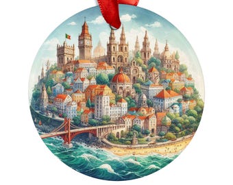PORTUGAL Landmarks, Portuguese Travel Round Acrylic Ornament, Personalized Gift, Custom Christmas Tree Ornament
