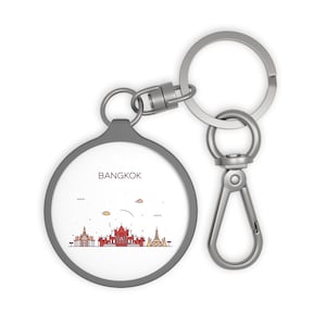 BANGKOK THAILAND City Skyline Thai Travel Round Acrylic Metal Keyring Tag Baggage Luggage Tag Keychain Zipper Charm Travel Accessory Gift