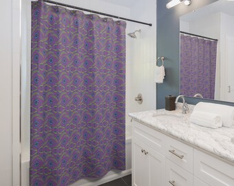 Purple and Green Ethnic Folk Art Floral Pattern Polyester 71 x 74 Inch Shower Curtain Boho Bathroom Decor Bath Curtain Home Decor Gift