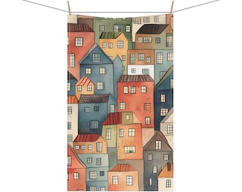 Maisons colorées 18 x 30 pouces torchon de cuisine sergé de coton serviette en polyester décoration scandinave cadeau de pendaison de crémaillère