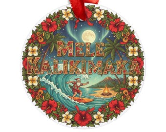 Mele Kalikimaka - Gepersonaliseerd rond acrylornament - Decoratie Hawaiiaans vakantie - Kerstboomornament - Hawaï