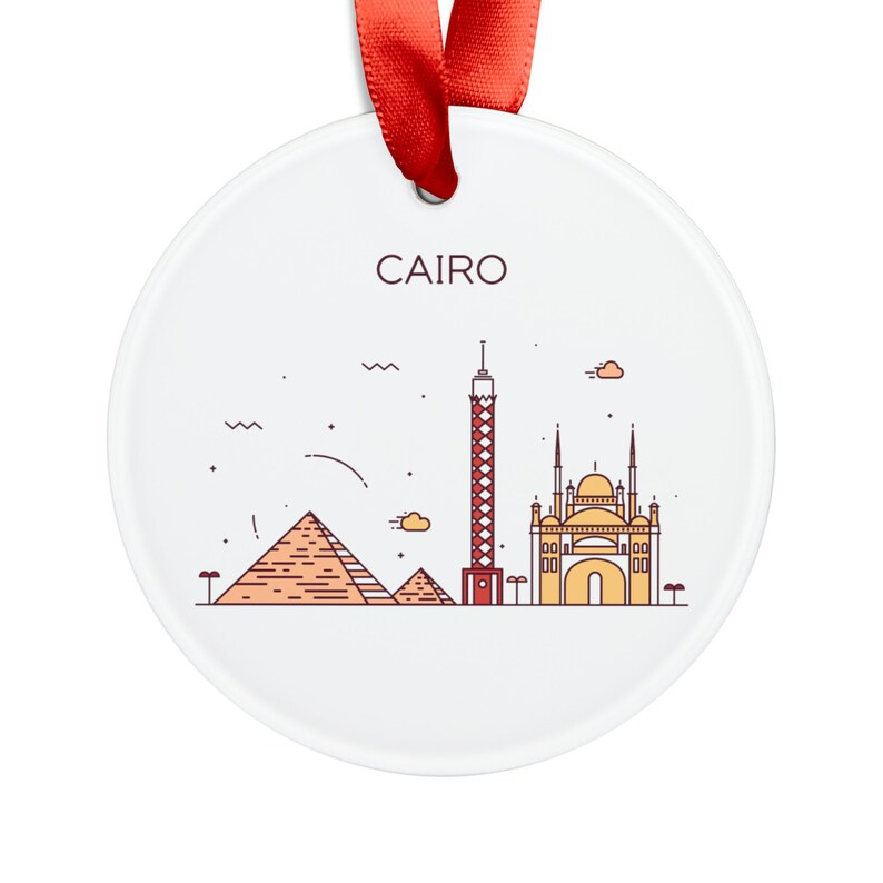 CAIRO EGYPT City Skyline, Egyptian Travel White Acrylic Ornament