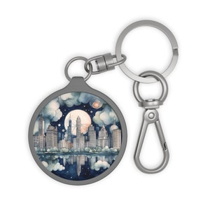 CHICAGO ILLINOIS City Skyline USA Travel Round Acrylic Metal Keyring Tag Baggage Keychain Backpack Zipper Charm Travel Accessory Gift