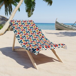 Toalla de playa con estampado floral mexicano colorido inspirado en México, toalla de poliéster y algodón con respaldo de bucle, toalla pesada de DOS TAMAÑOS 30" × 60"