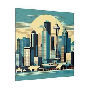 SEATTLE WASHINGTON City Skyline Constructivist Style Travel Art 0.75&quot; Stretched Matte Canvas Wall Art Eco Friendly Home Decor 3 Sizes