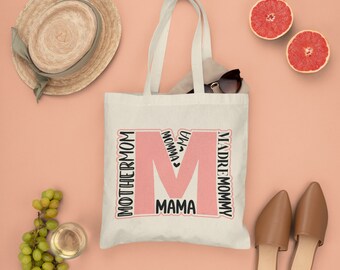 PERSONALIZED Mother's Day Mom Capital M Graphic Custom Gift 15 x 16 Inch Natural Cotton Canvas Tote Bag Shopping Bag Book Bag