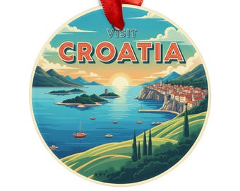 Visita Croacia - Estilo viajero retro - Adorno acrílico redondo - Regalo personalizado - Decoración navideña - Recuerdo de viaje