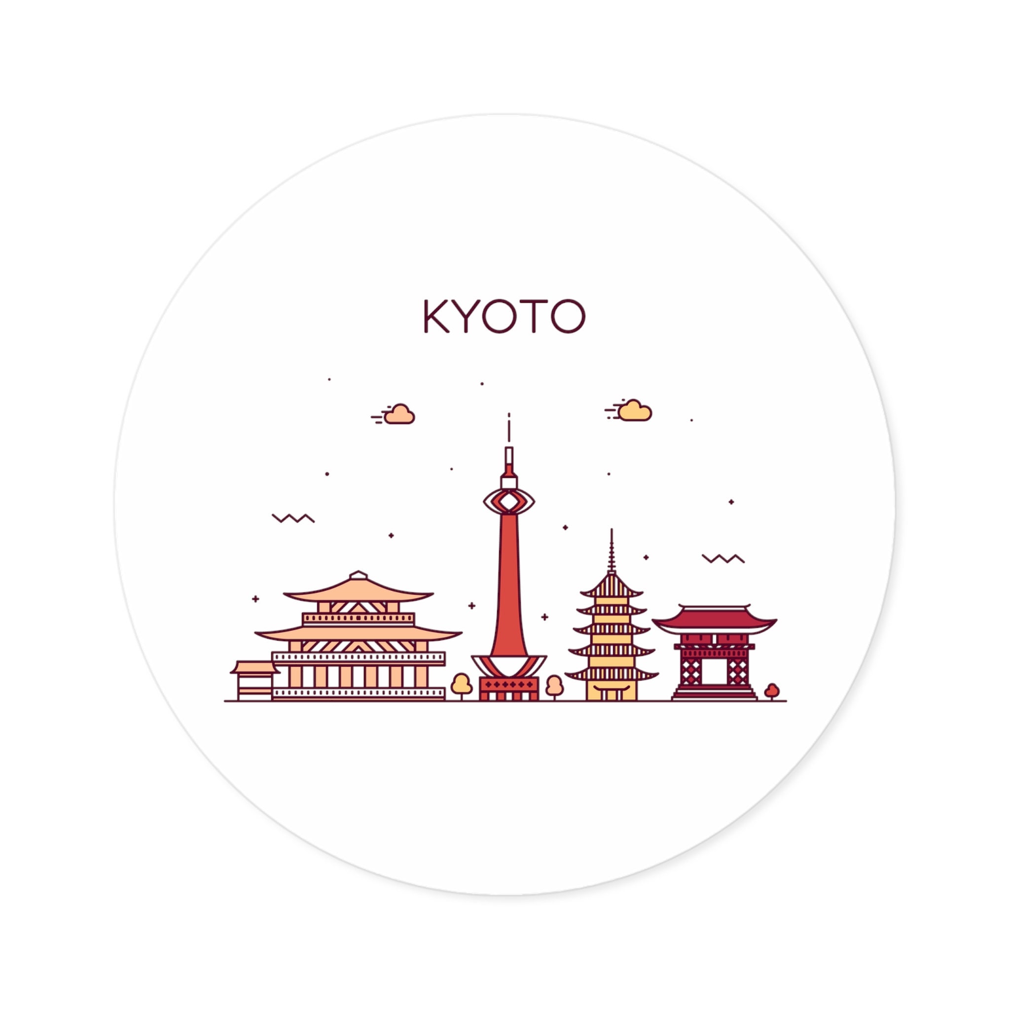 KYOTO JAPAN City Skyline Travel Round Water Resistant Vinyl Sticker ...