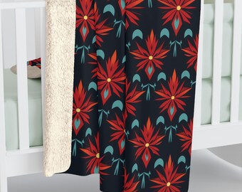 Colorful Red and Blue Pattern, Cozy Sherpa Fleece Blanket, Home Decor Gift, Sofa Throw Blanket