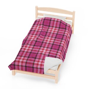 Velveteen Plush Blanket Pink Scottish Tartan Plaid Bedding Home Decor Bedroom