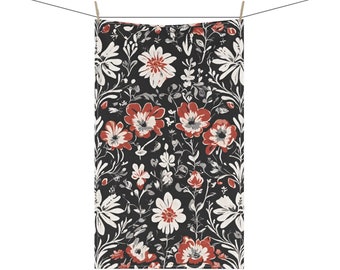 Nordic Flowers Floral Pattern 18 x 30 Inch Kitchen Tea Towel Cotton Twill Polyester Towel Scandinavian Home Decor Housewarming Gift