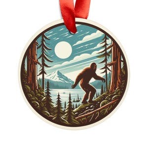 Bigüße, pazifischer Nordwesten, Sasquatch, runde Acrylverzierung, personalisiertes Geschenk, kundenspezifische Weihnachtsbaumverzierung