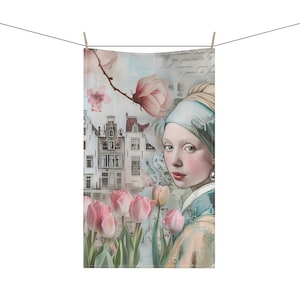 NETHERLANDS Dutch Motif Tulips 18 x 30 Inch Kitchen Tea Towel Cotton Twill Polyester Towel Holland Home Decor Housewarming Gift