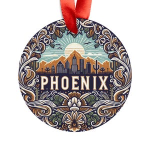 PHOENIX ARIZONA City View, American Southwest Travel Round Acrylic Ornament, Personalized Gift, Christmas Tree Ornament, Holiday Decoration
