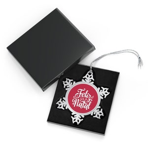 FELIZ NATAL Pewter Metal Snowflake Ornament Portugal Portuguese Christmas Tree Ornament Holiday Decor Gift