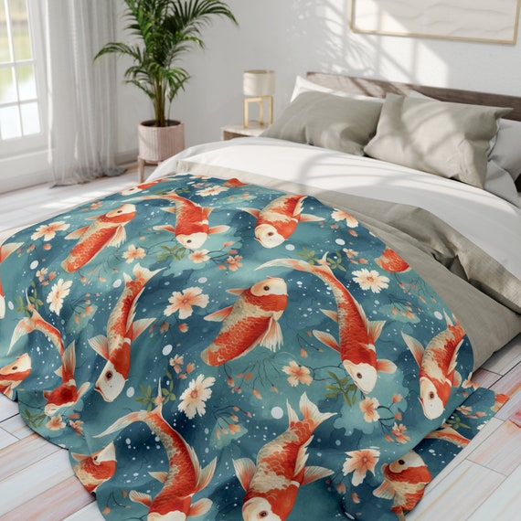 Orange Koi Fish Pattern Arctic Fleece Blanket Couch Throw 3 Sizes Bedding Japanese Home Decor Gift for Koi Lover Etsy