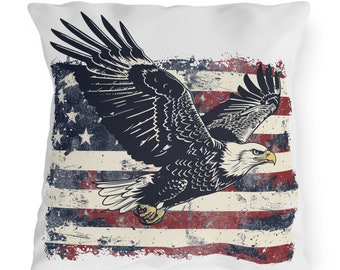 Outdoor Pillow Distressed USA Flag Eagle Patriotic UV Ray Water Resistant Porch Pillow Patio Cushion Backyard 4th of July Home Decor Gift