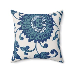 Blue and White Floral Chinese Pattern China Asian Design Spun Polyester Square Pillow with Cover VARIOUS SIZES