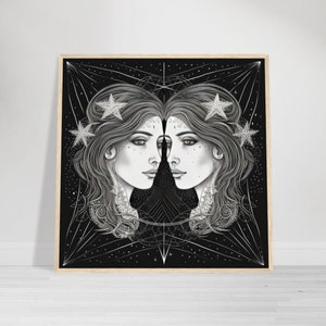 GEMINI Costellazione Stelle Segno zodiacale Zodiaco Carta opaca premium Poster con cornice in legno Decorazione da parete con cornice in pino bianco o naturale