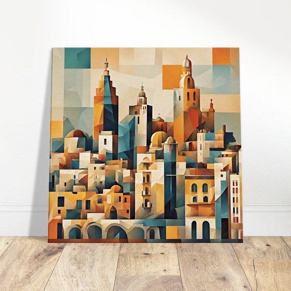 VALENCIA SPAIN City Skyline Cubist Style Art Slim Stretched Canvas