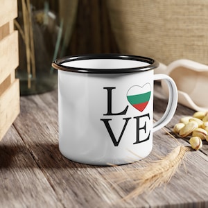 BULGARIA LOVE Heart Flag Enamel Camp Cup 12 Ounce Steel Travel Coffee Mug Camping Drinkware Road Trip Gear Travel Gift