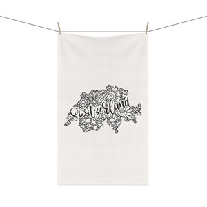 SWITZERLAND Country Outline Mandala Boho Graphic 18 x 30 Inch Kitchen Tea Towel Cotton Twill or Polyester Towel Swiss Home Decor Gift