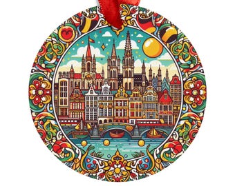 BRUSSELS BELGIUM Skyline, Belgium Travel Round Acrylic Ornament, Personalized Gift, Custom Christmas Tree Ornament, Holiday Decoration